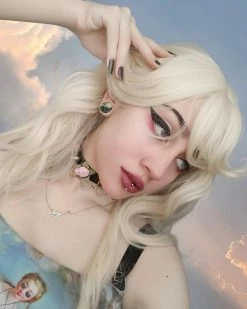 Unzzy HOT SALE Milky White Golden Long Curly Wig KF82144 24 Unzzy HOT SALE Milky White Golden Long Curly Wig KF82144