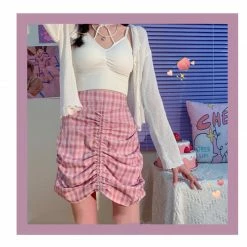 Unzzy Pink High Waist Irregular Skirt KF90231