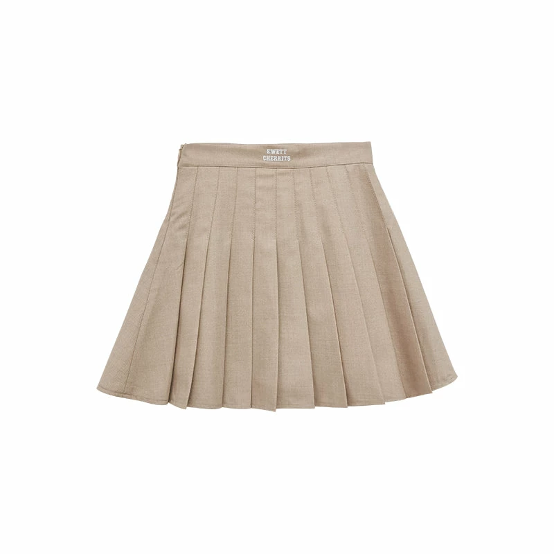 Unzzy Khaki High Waist Pleated Skirt KF90610 4 Unzzy Khaki High Waist Pleated Skirt KF90610
