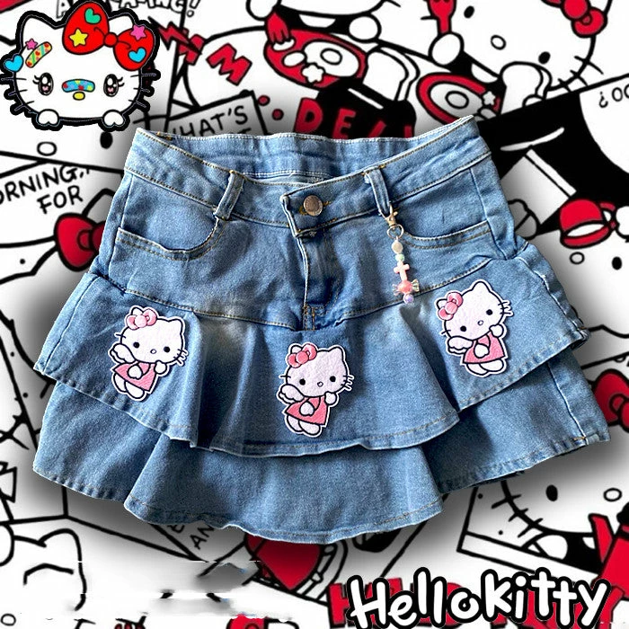Unzzy Kitty Cat Denim Skirt KF82796 HOT SALE 2 Unzzy Kitty Cat Denim Skirt KF82796 HOT SALE