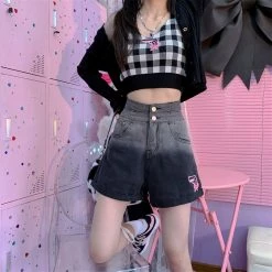 Unzzy Black Gradient Denim Shorts KF82752 HOT SALE