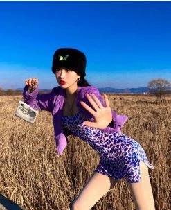 Unzzy Purple Jacket + Suspender Skirt KF9582