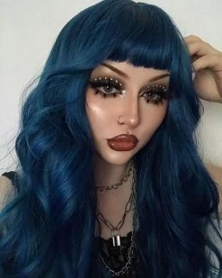 Unzzy Blue And Green Long Curly Wig KF81987