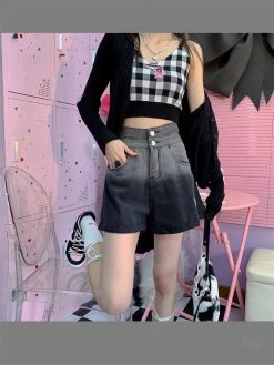 Unzzy Black Gradient Denim Shorts KF82752 HOT SALE