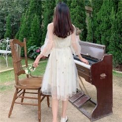 Unzzy HOT SALE Star Embroidered Mesh Slip Dress KF90794