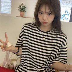 Unzzy Vintage Striped Short Sleeves KF30270 HOT SALE