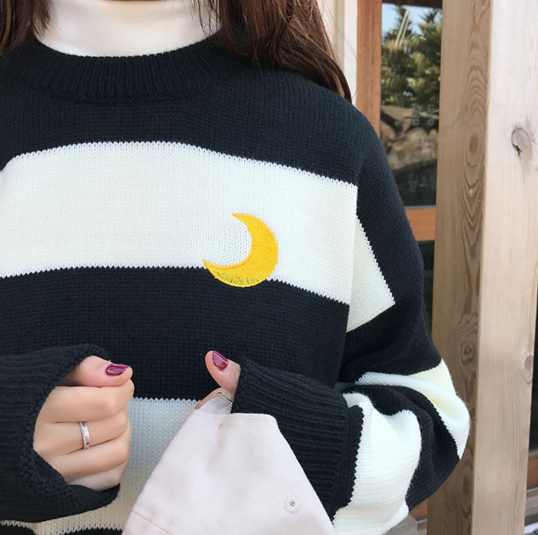Kfashionstyle HOT SALE Stripe Crescent Moon Knit Sweater KF30149 2 Kfashionstyle HOT SALE Stripe Crescent Moon Knit Sweater KF30149