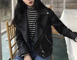 Unzzy Black Leather Jacket KF40107 HOT SALE