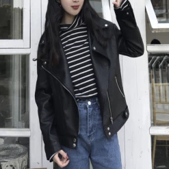 Unzzy Black Leather Jacket KF40107 HOT SALE