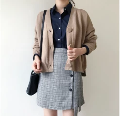 Kfashionstyles Plaid Button Tie Up Skirt KF40056 HOT SALE