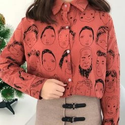 Unzzy Tops Vintage Comic Full Print Shirt KF2205