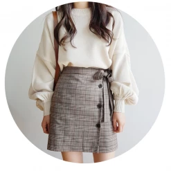 Kfashionstyles Plaid Button Tie Up Skirt KF40056 HOT SALE