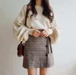 Kfashionstyles Plaid Button Tie Up Skirt KF40056 HOT SALE