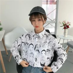 Unzzy Tops Vintage Comic Full Print Shirt KF2205