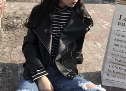 Unzzy Black Leather Jacket KF40107 HOT SALE