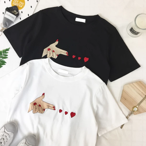 Unzzy HOT SALE Embroidered Heart T-shirt KF40110 3 Unzzy HOT SALE Embroidered Heart T-shirt KF40110