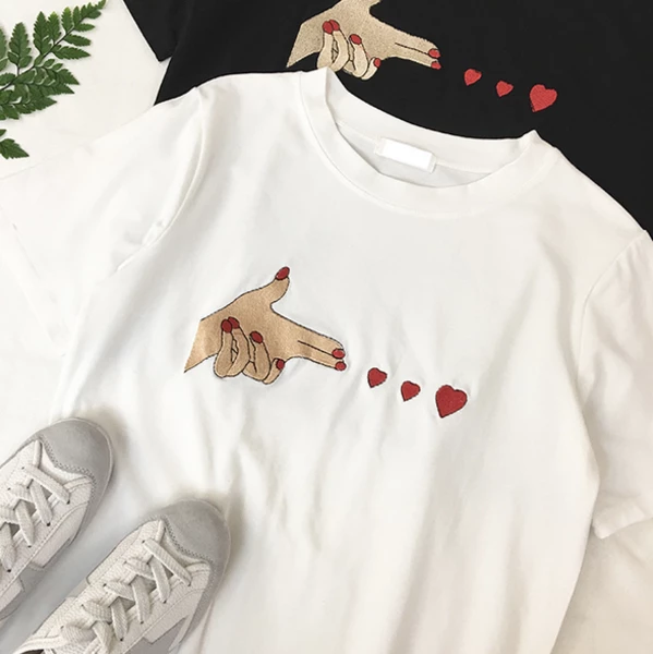 Unzzy HOT SALE Embroidered Heart T-shirt KF40110 2 Unzzy HOT SALE Embroidered Heart T-shirt KF40110