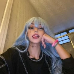 Unzzy BLUE GRAY LONG STRAIGHT FLUFFY WIG KF50472 HOT SALE