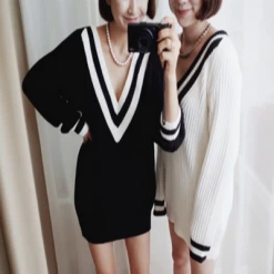 Kfashionstyle V-Neck Striped Knit Sweater KF30136 HOT SALE