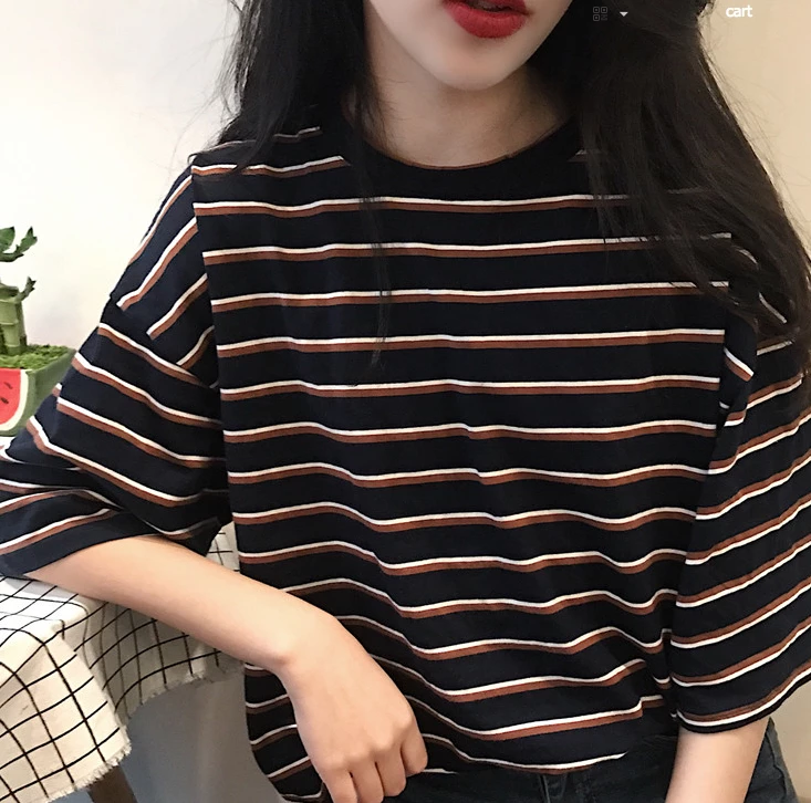 Kfashionstyle White Stripe Tee KF10037 2 Kfashionstyle White Stripe Tee KF10037