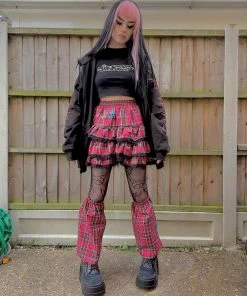 Unzzy HOT SALE Harajuku Red Plaid Skirt KF81885